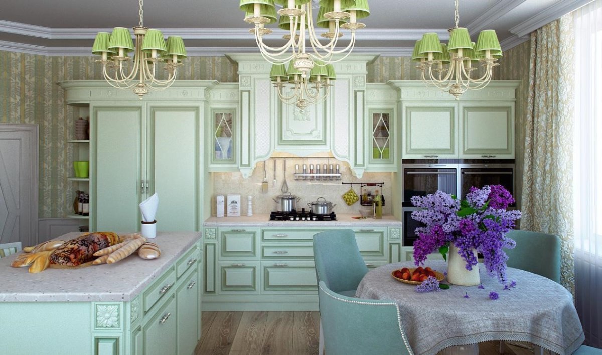 Кухня Кантри Прованс Неоклассика зеленая