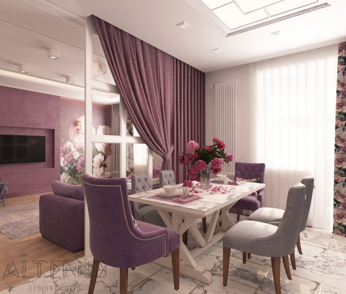 Шторы для зонирования комнаты кухни и гостиной