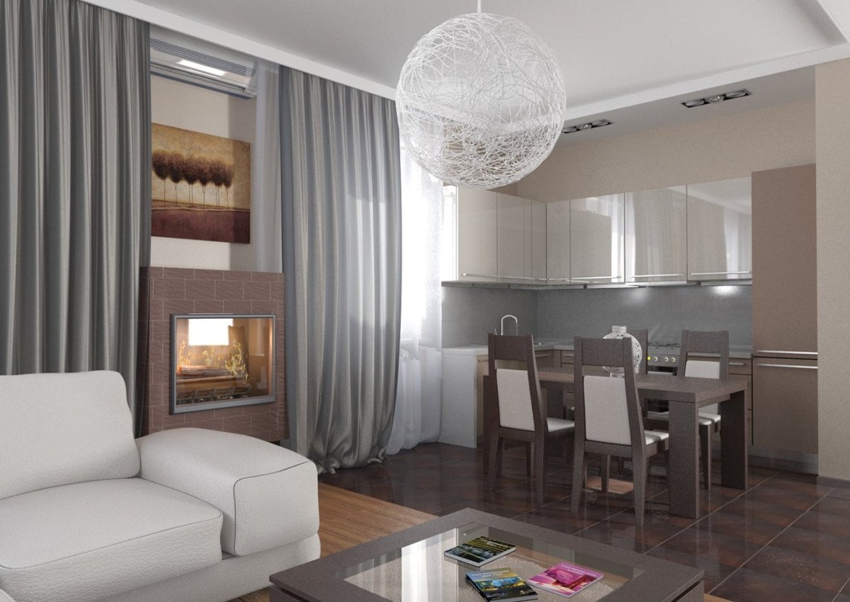 Зонирование кухни шторами