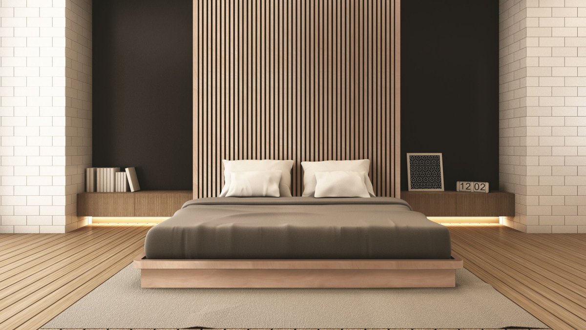 Декор спальни деревянными рейками