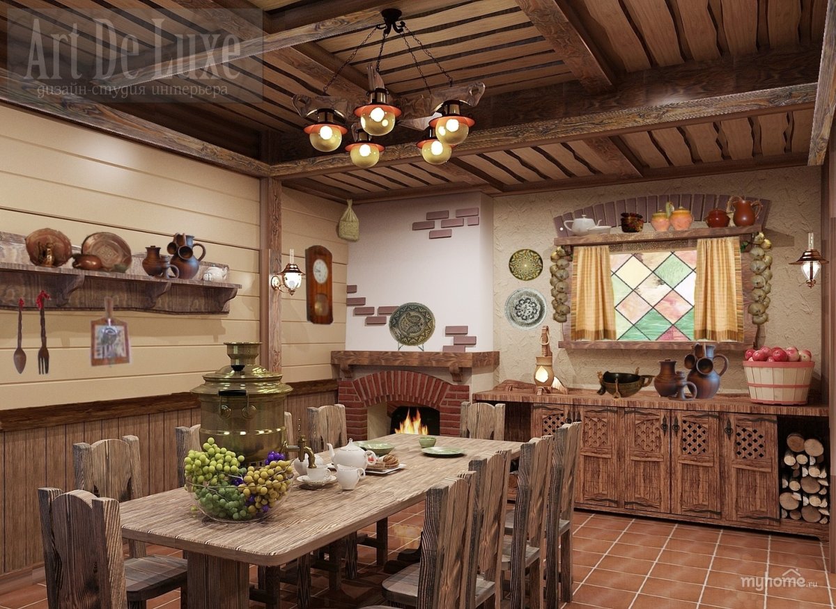 Интерьер бани в деревенском стиле