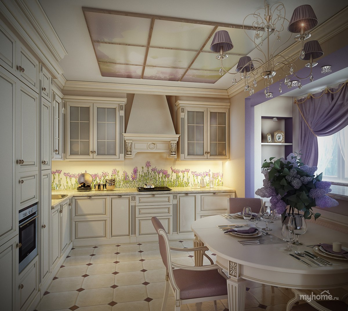 Лавандовая кухня классический стиль