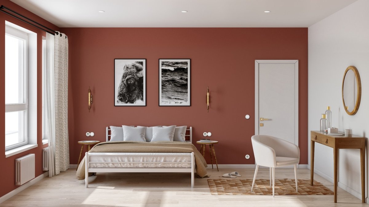 Терракотовый цвет в спальне