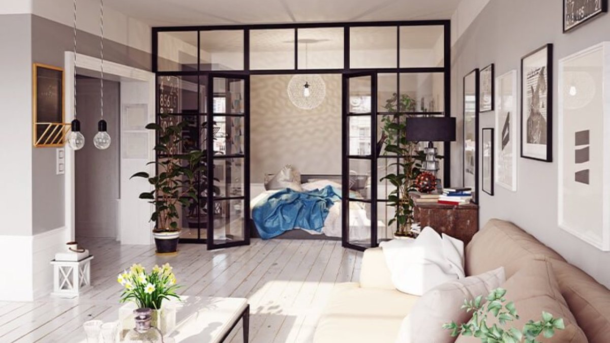 Спальня отделенная от гостиной перегородкой