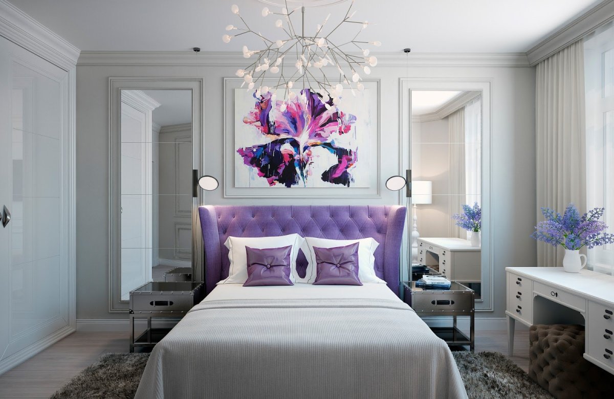 Комната с сиреневыми стенами