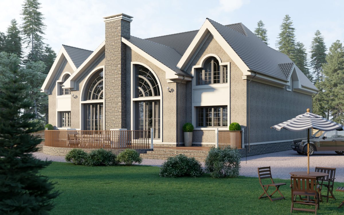 Одноэтажный дом со вторым светом снаружи