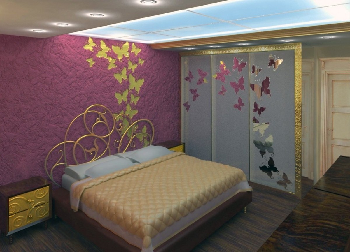 Шелковая штукатурка в интерьере спальни