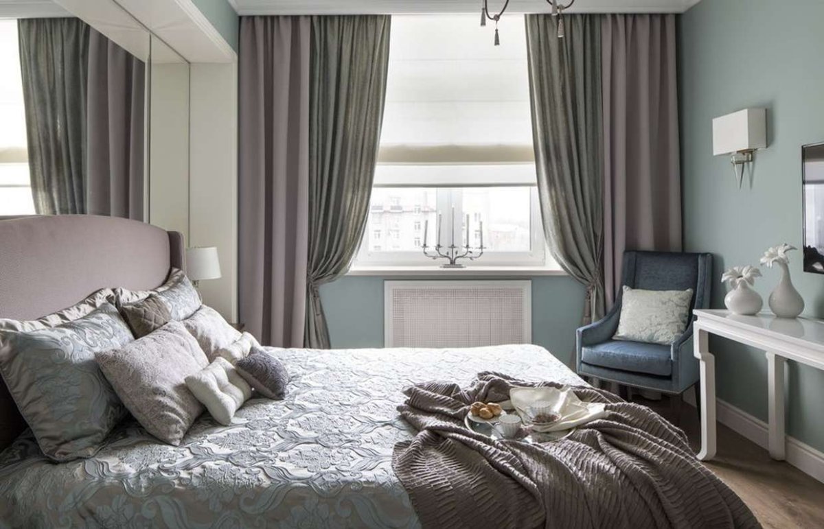 Шторы в спальню серо коричневые