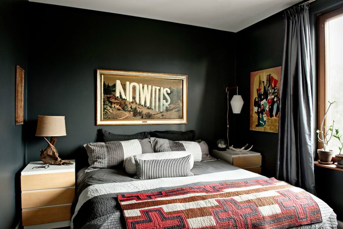 Икеа спальня в темных тонах