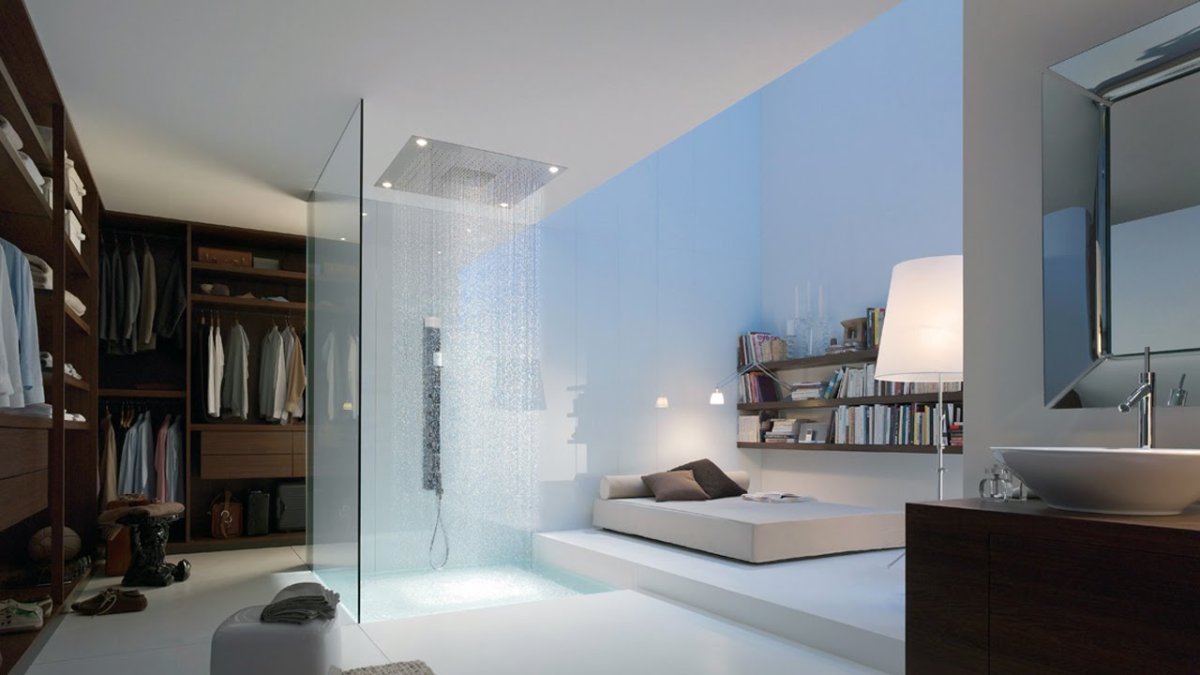 Интерьер спальни с ванной