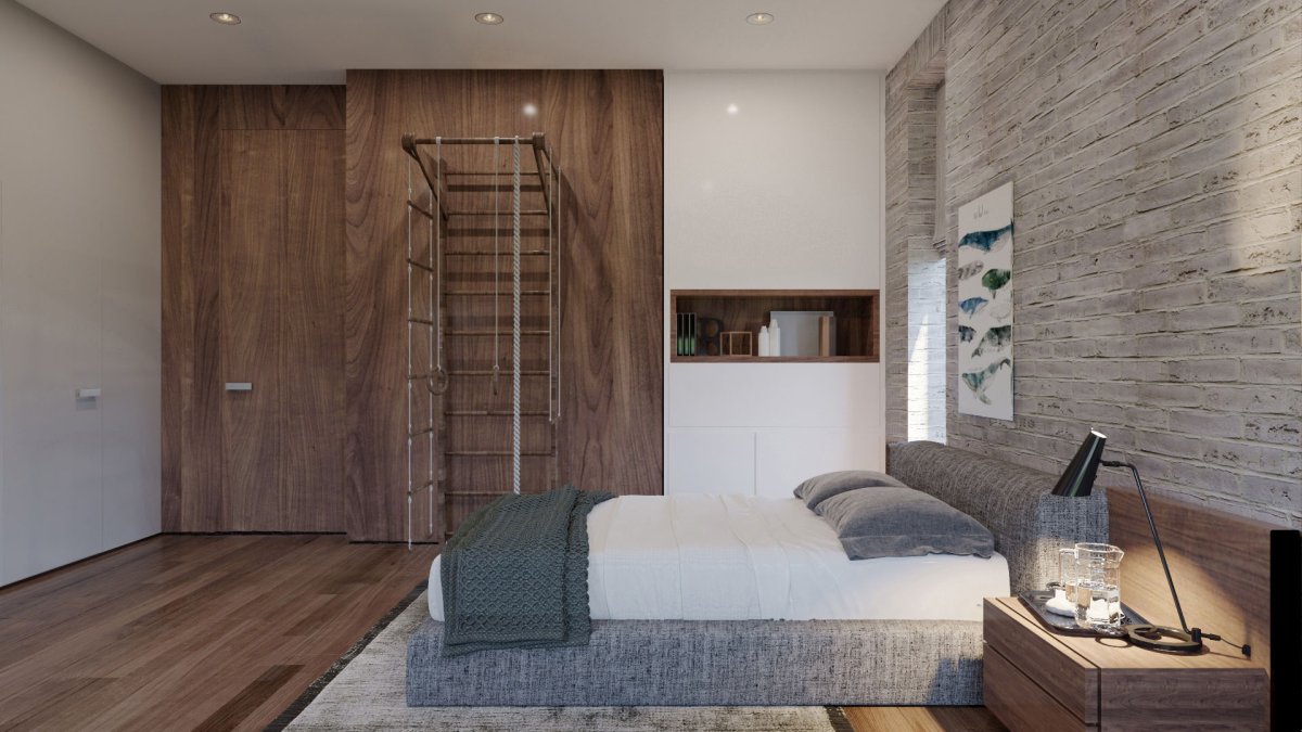 Ламинат на стене в комнате подростка