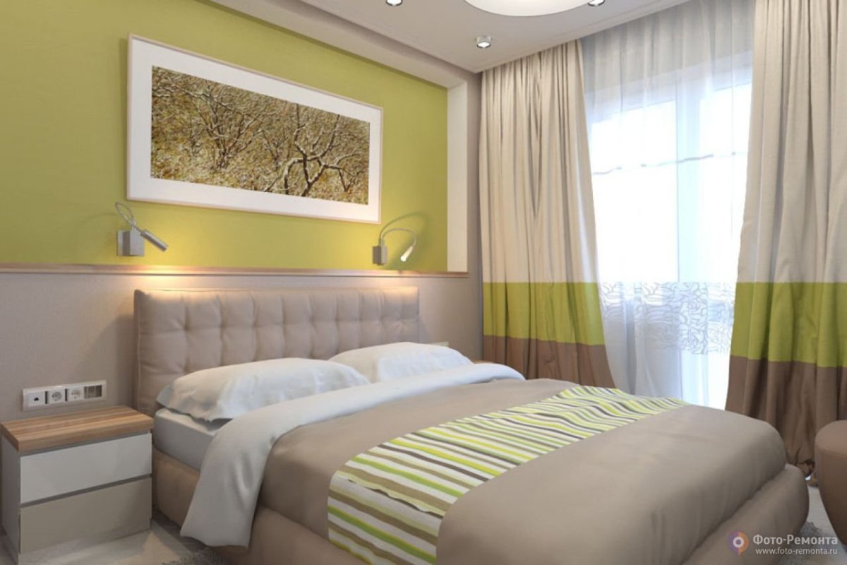 Спальня в бежево зеленых тонах