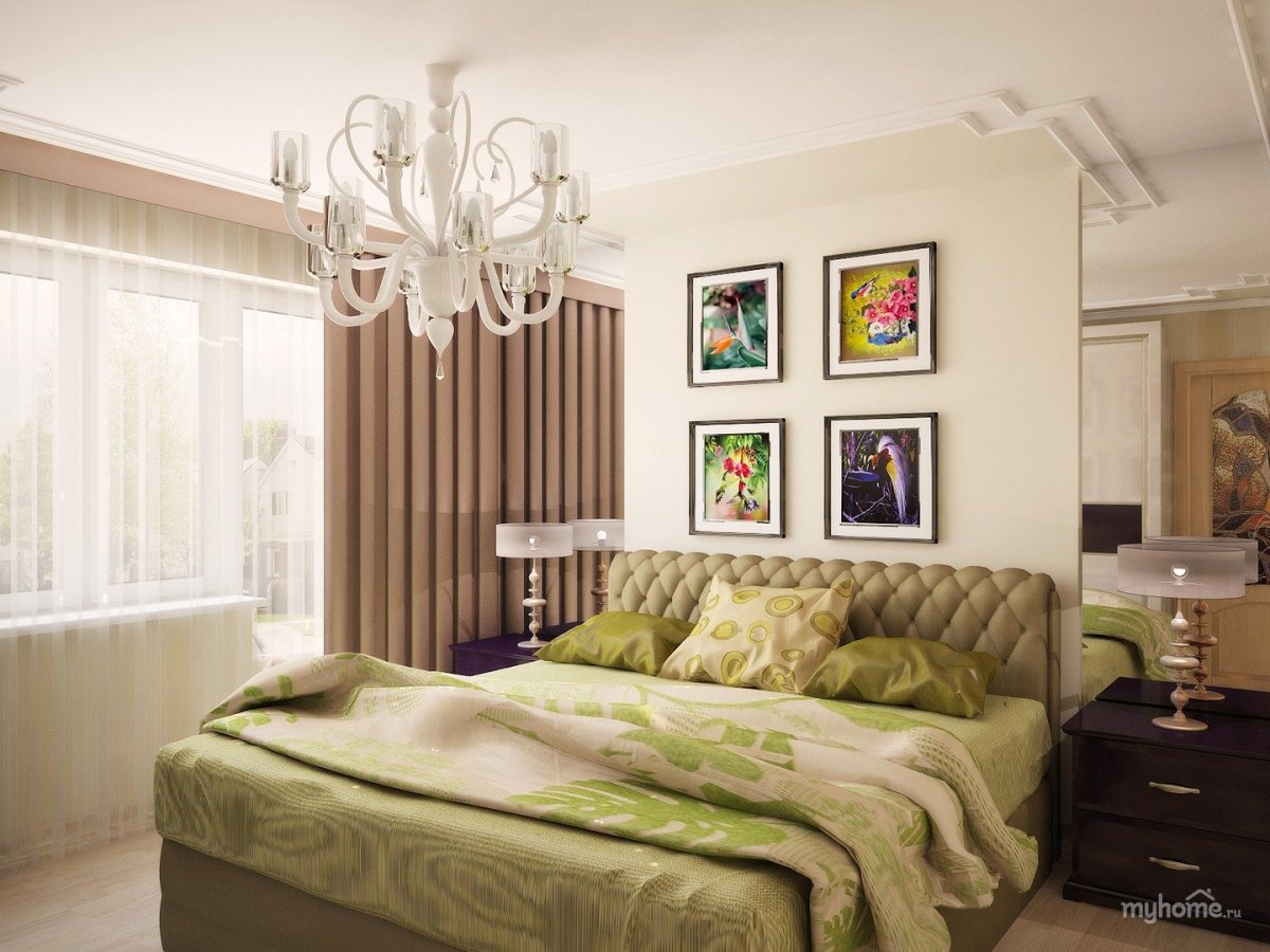Уютная спальня зеленая