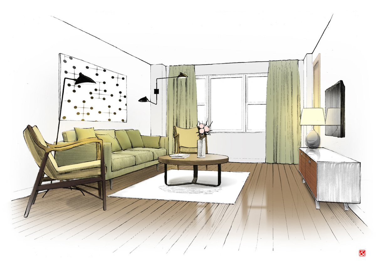 Перспектива комнаты сбоку