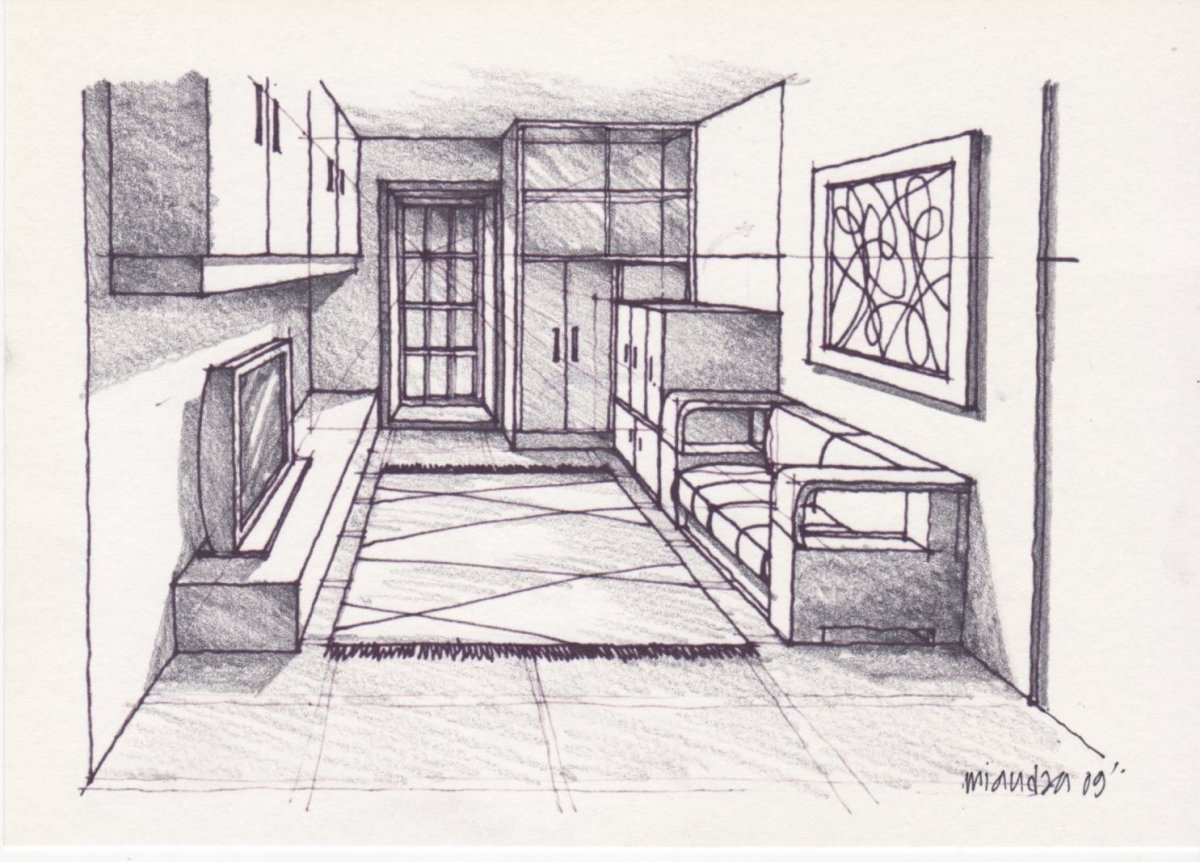 Фронтальная и угловая перспектива комнаты