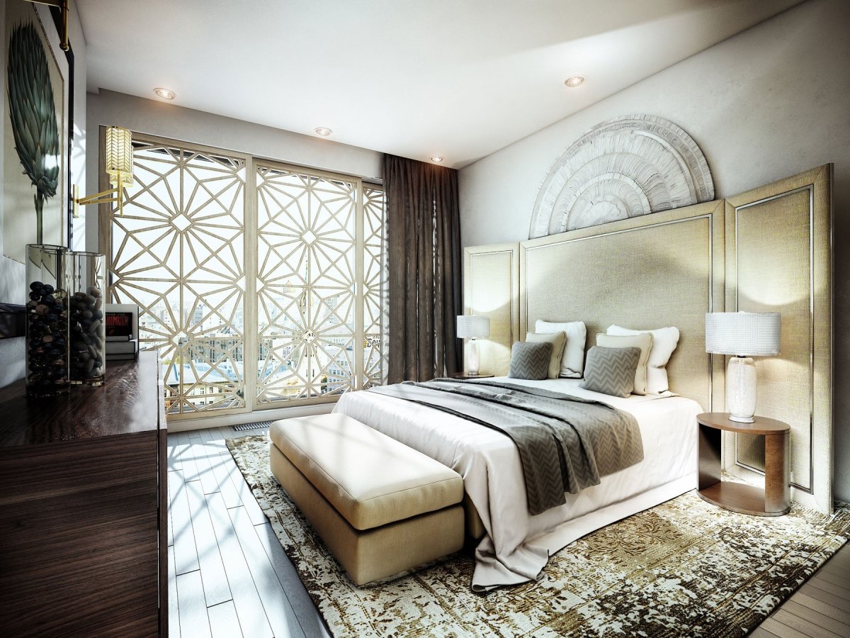 Глубокий зеленый в интерьере спальни