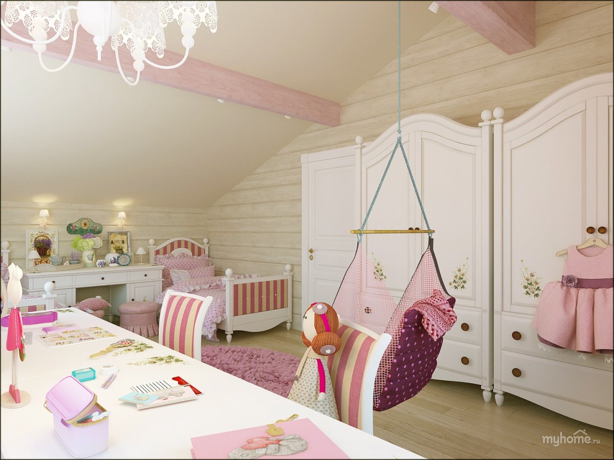 Комната для девочки в деревянном доме
