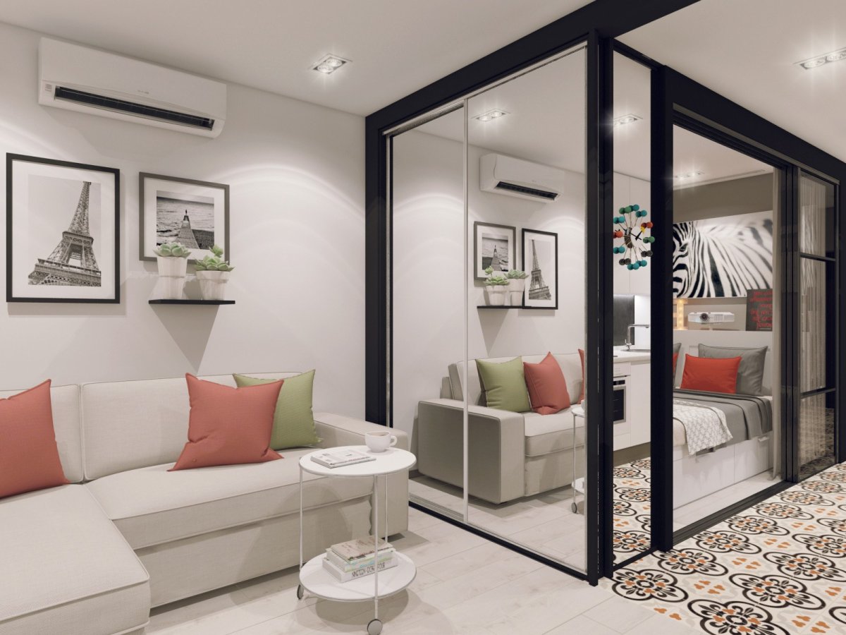 Разделение комнаты раздвижными дверями