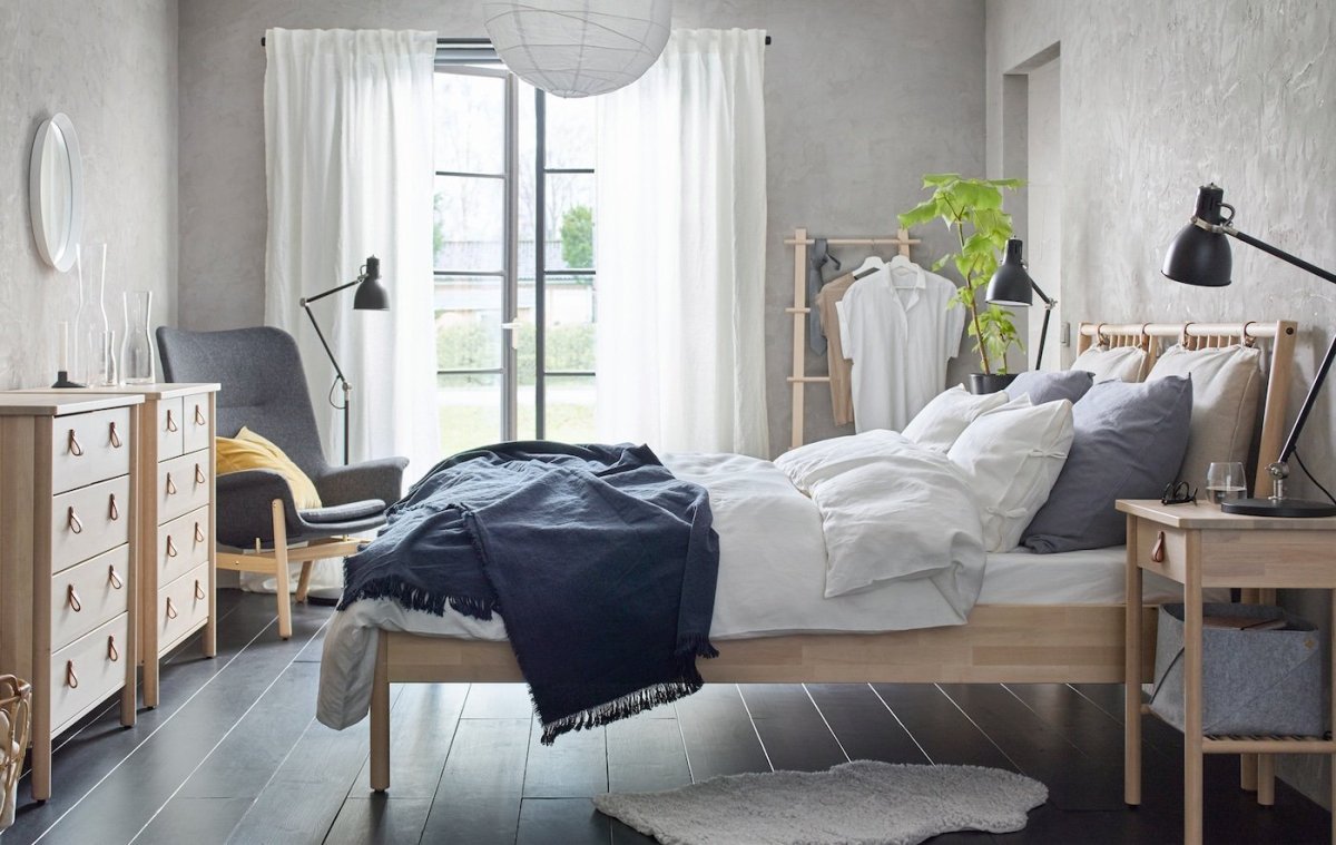 Икеа интерьер спальни Скандинавский стиль