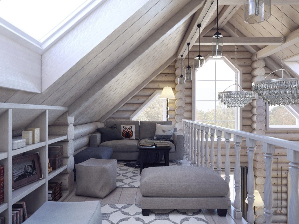 Интерьер мансардного этажа в частном доме
