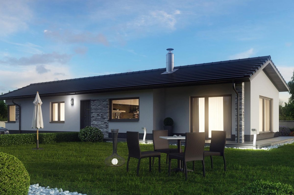 Одноэтажный дом с низкой крышей