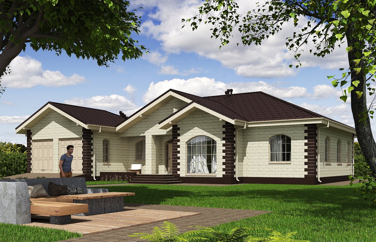 Одноэтажный дом с террасой