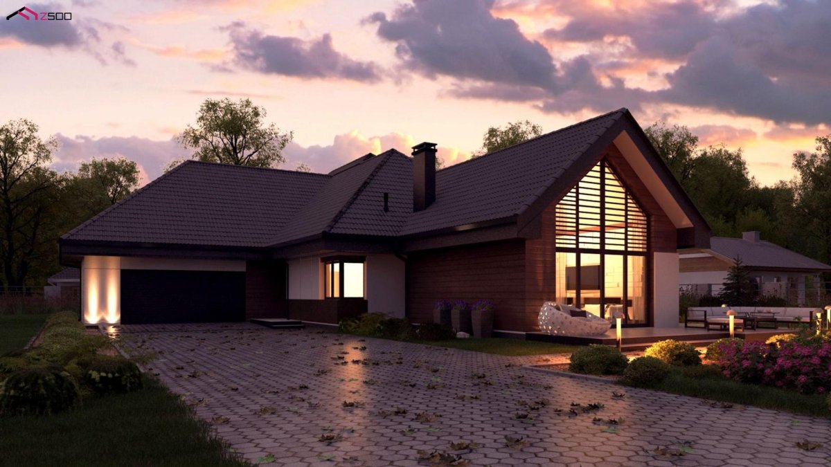 Одноэтажный дом с четырехскатной крышей