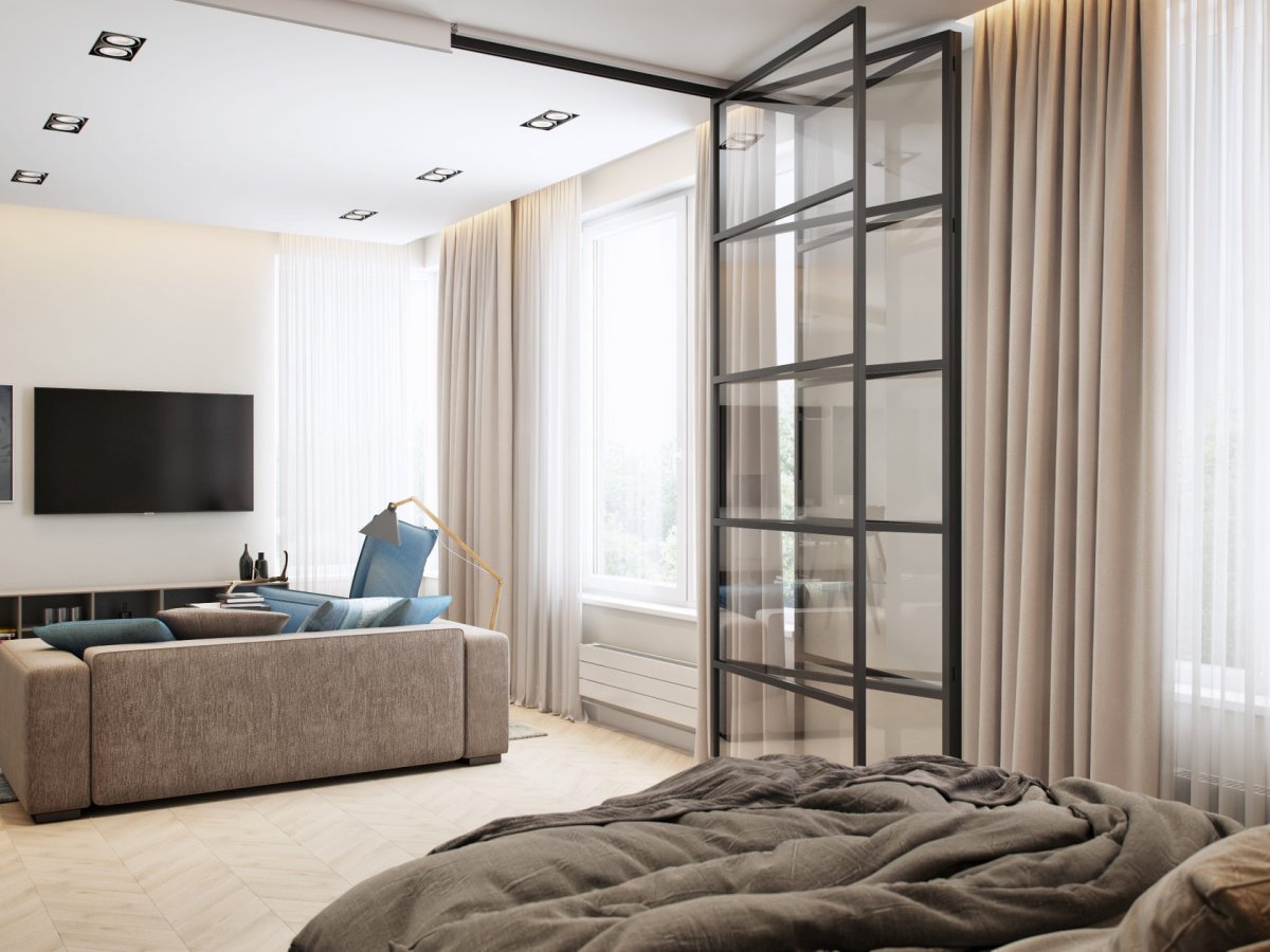 Спальня-гостиная с раздвижной перегородкой