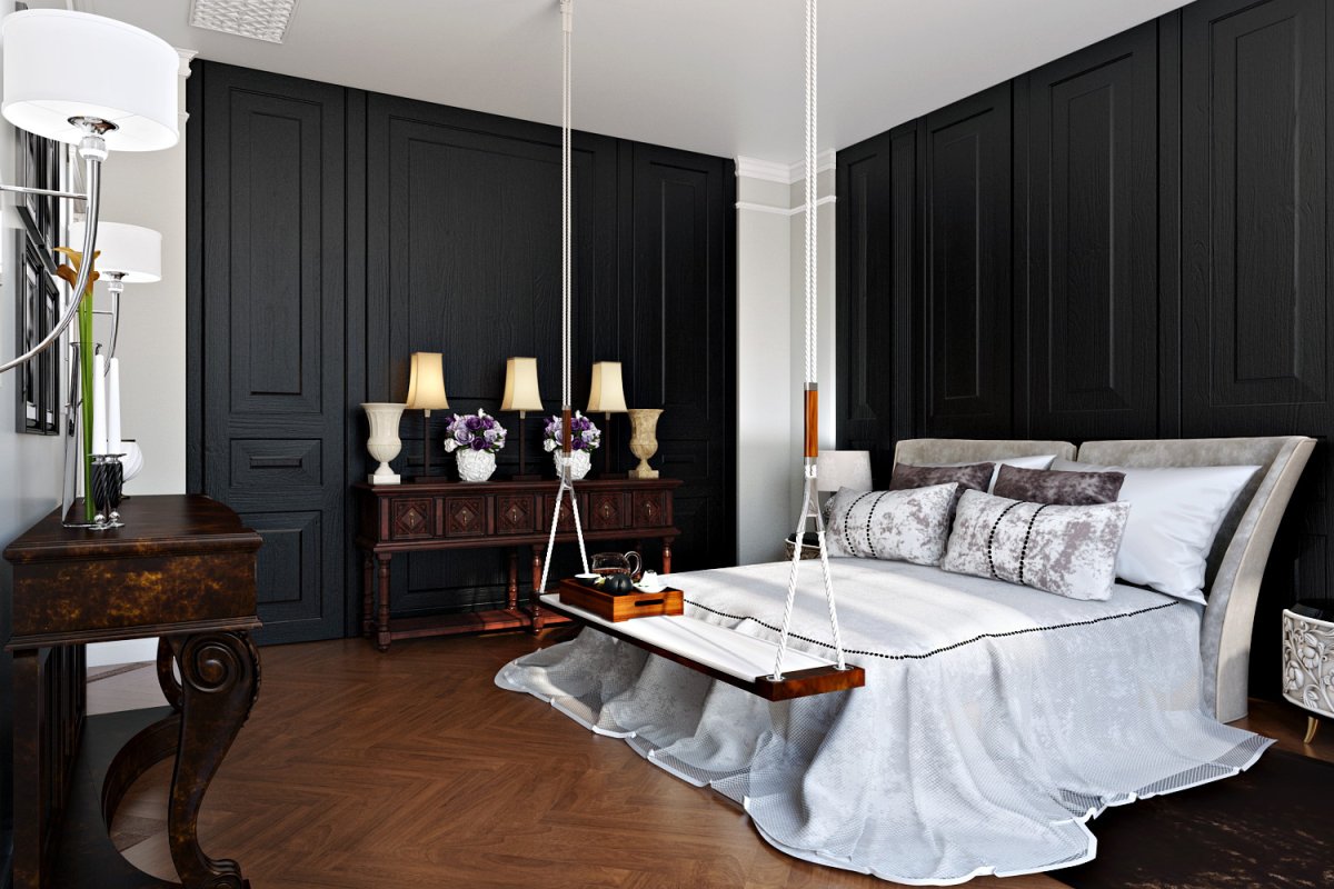 Классическая спальня в темных тонах