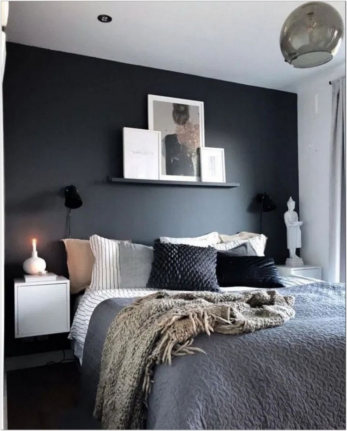 Черная стена в спальне