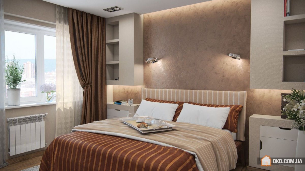 Кофейный цвет стен в спальне