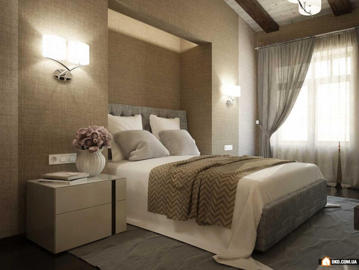Спальня в светло коричневых тонах