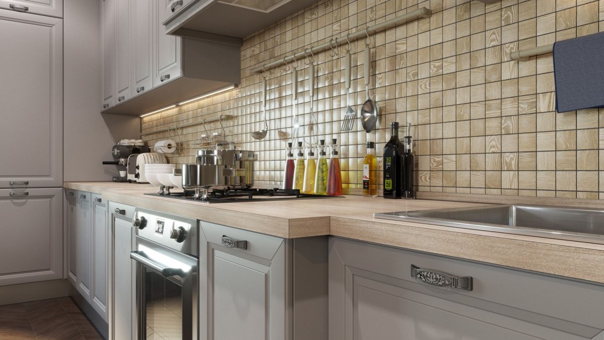 Кухня серая платина