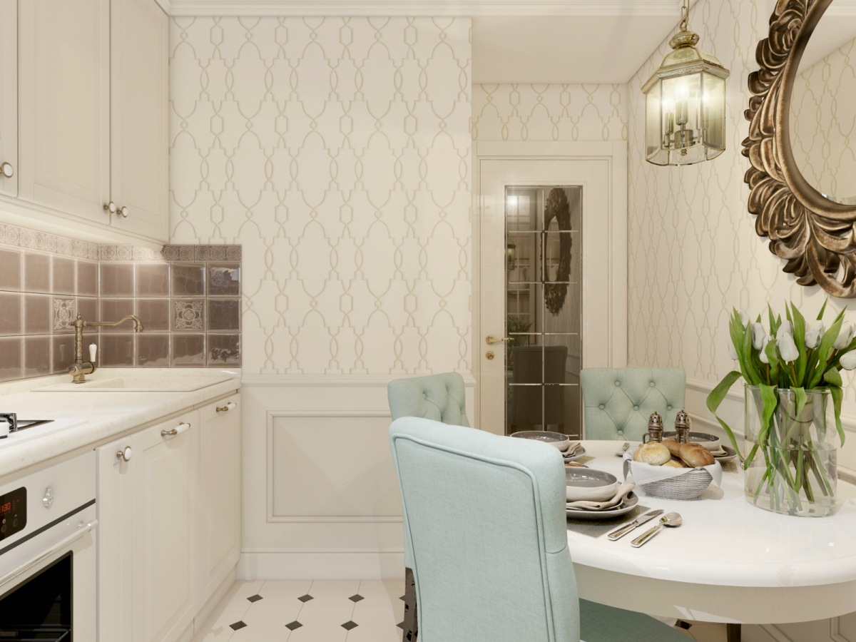 Плитка на фартук для кухни в неоклассическом стиле