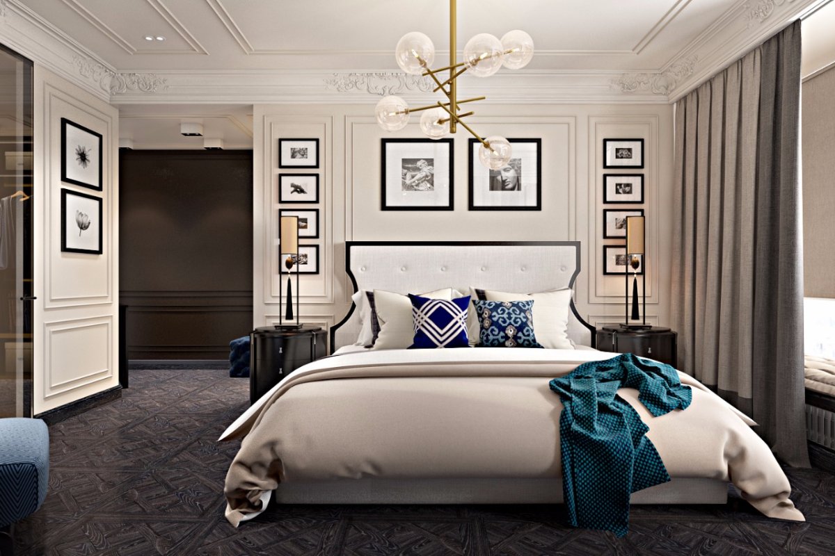 Синяя спальня в неоклассическом стиле