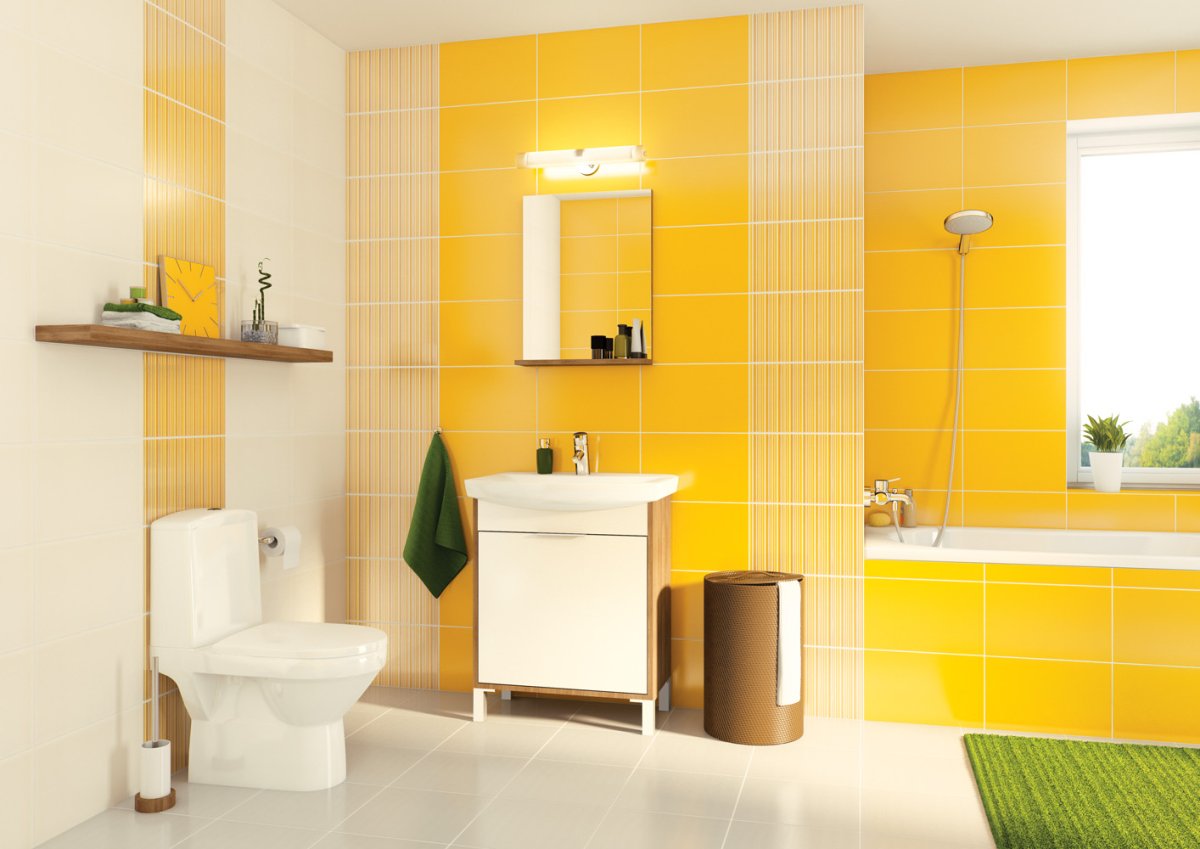Кафельная плитка для ванной желтая
