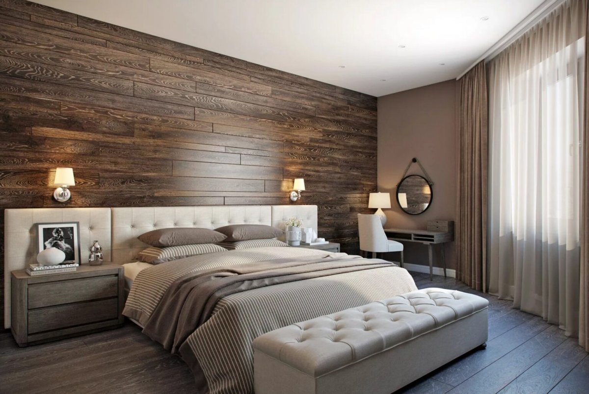 Деревянные панели в интерьере спальни