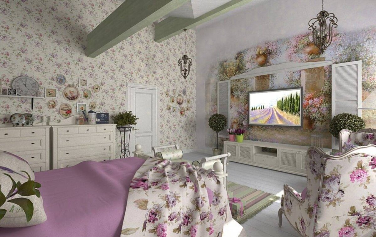Спальня в стиле Прованс в лавандовых тонах