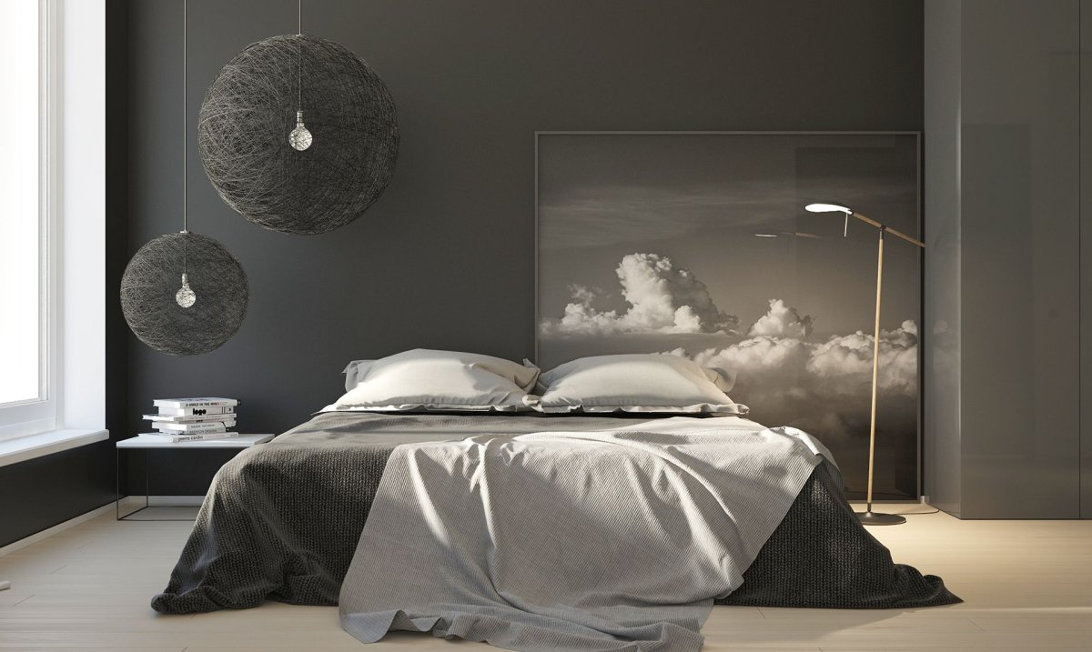 Серые стены в спальне