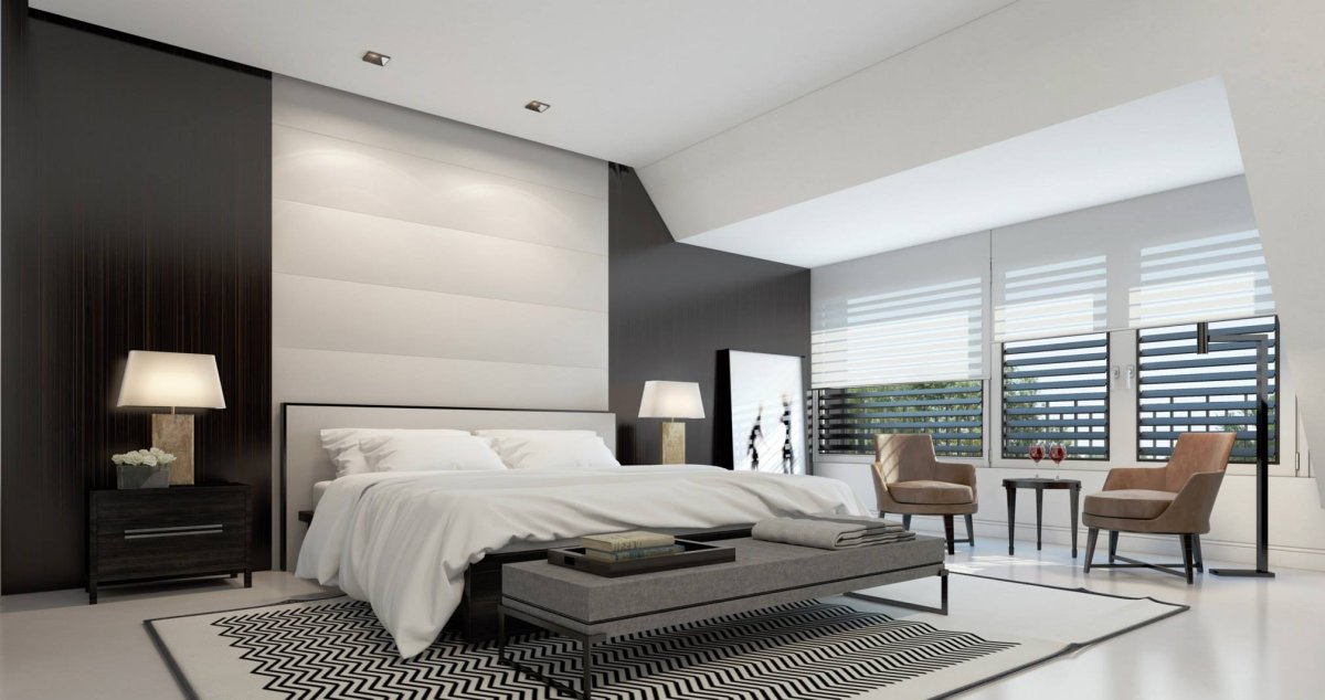 Интерьер спальни хайтек