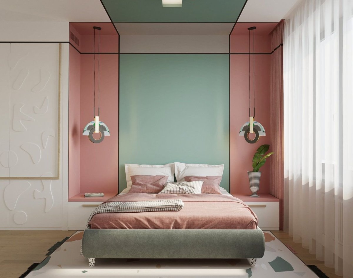 Спальня в зелено розовых тонах