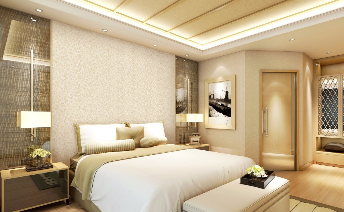 Ламинат на стене в спальне