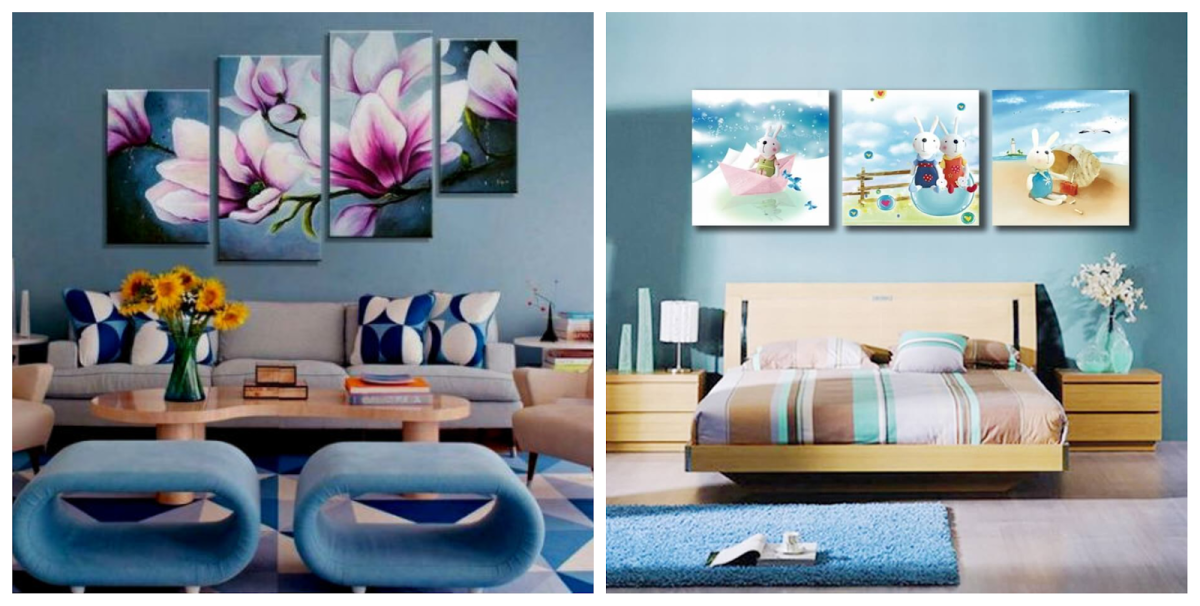 Модульные картины в угол комнаты