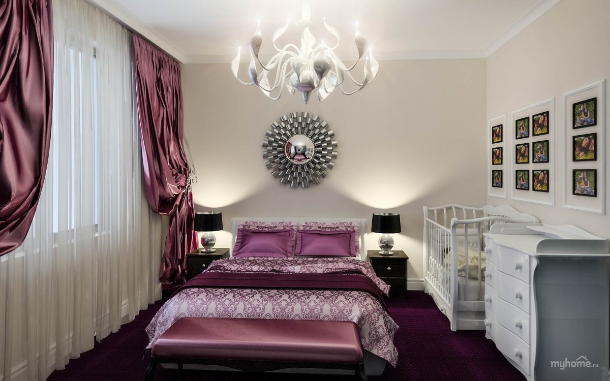 Спальня в бордовых тонах