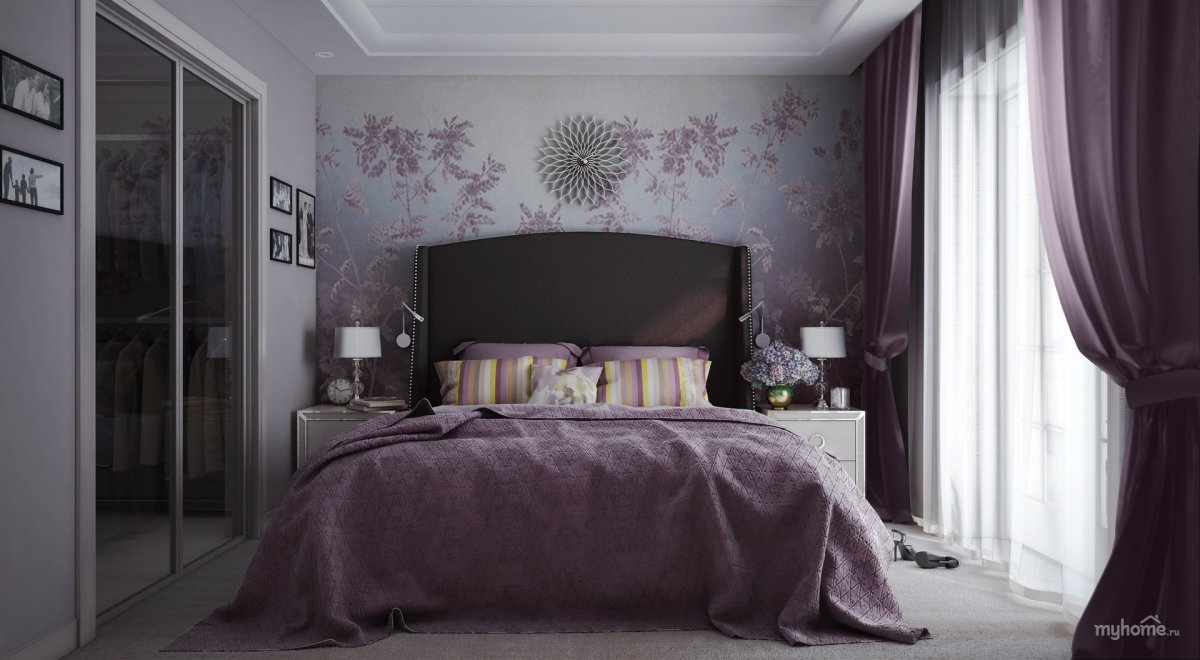 Фиолетовые обои в интерьере разных оттенков