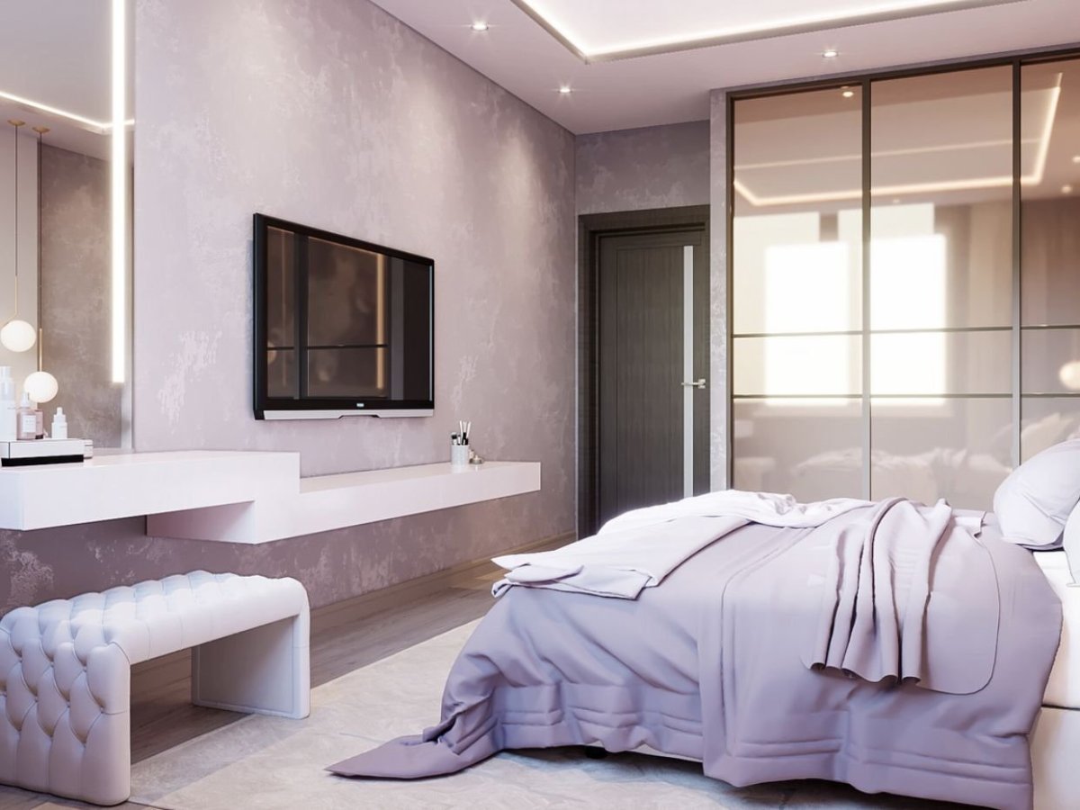 Спальня в розово бежевых тонах