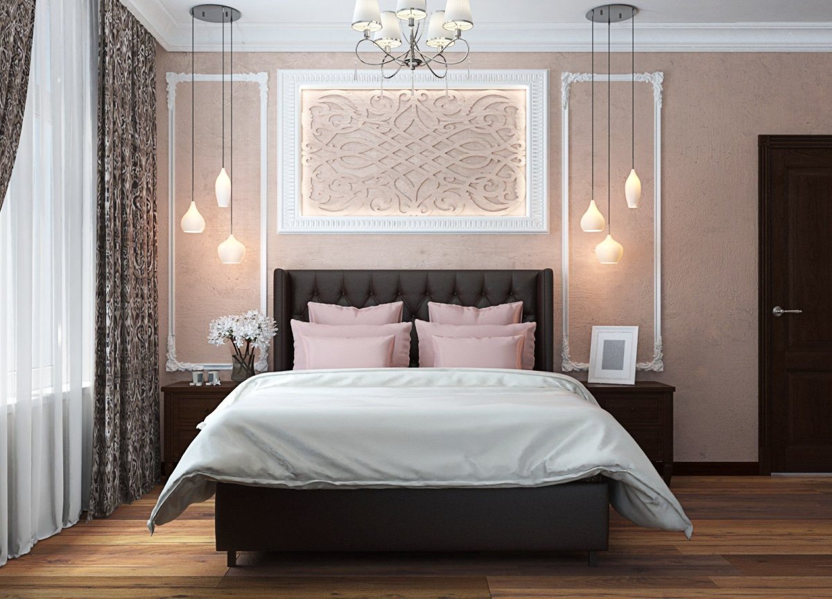 Сиренево серая спальня