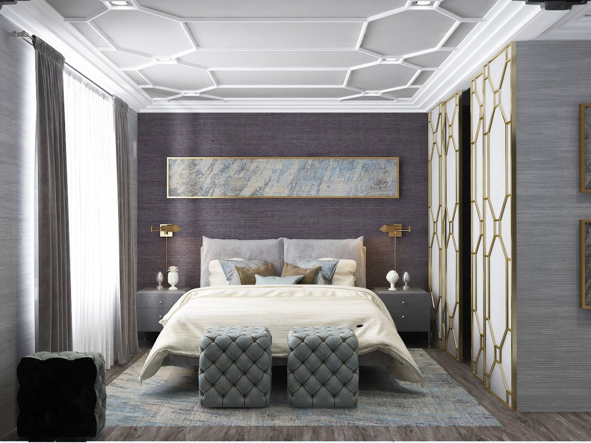 Interer spalni v stile Art Deko Kapuchino