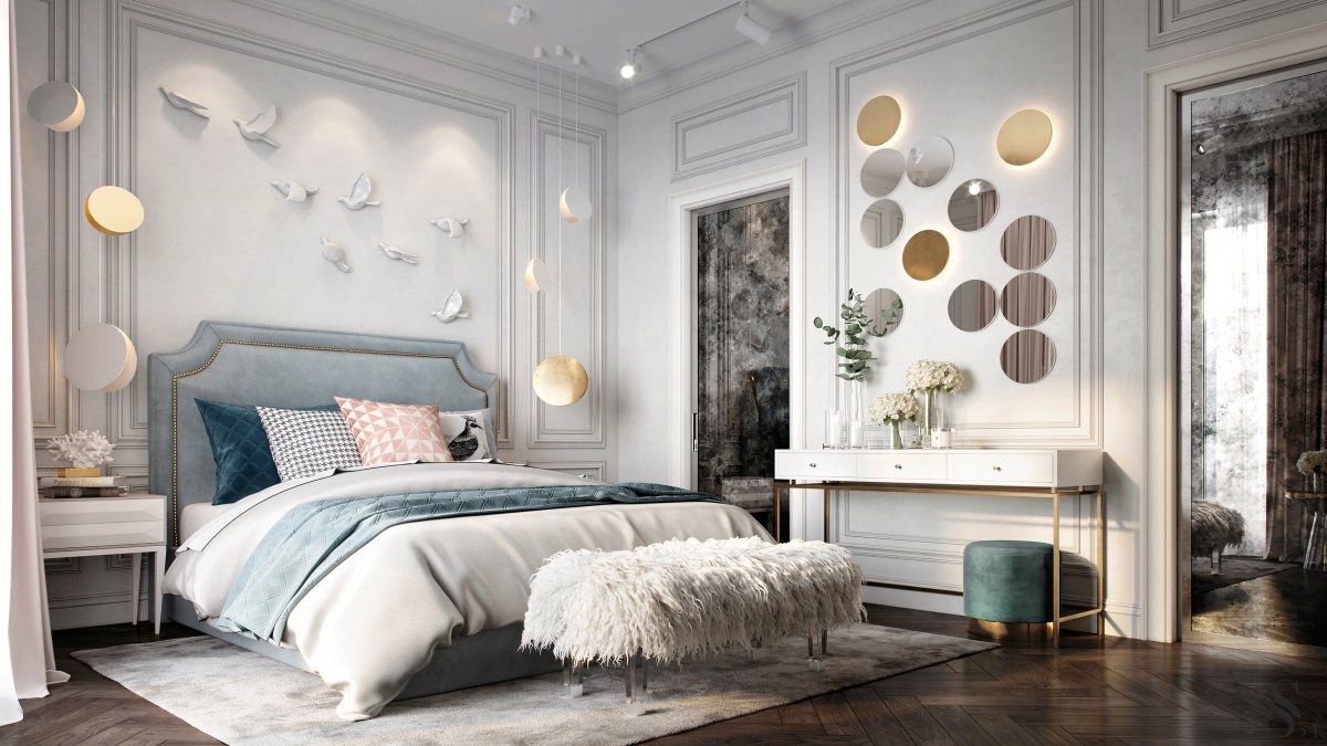 Шпонированные панели для стен в спальне