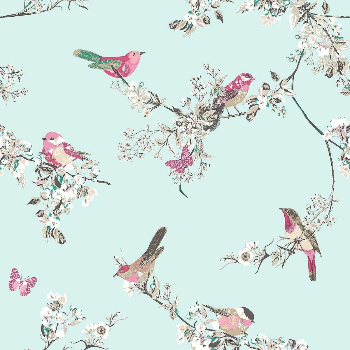 Однотонные обои с птичками